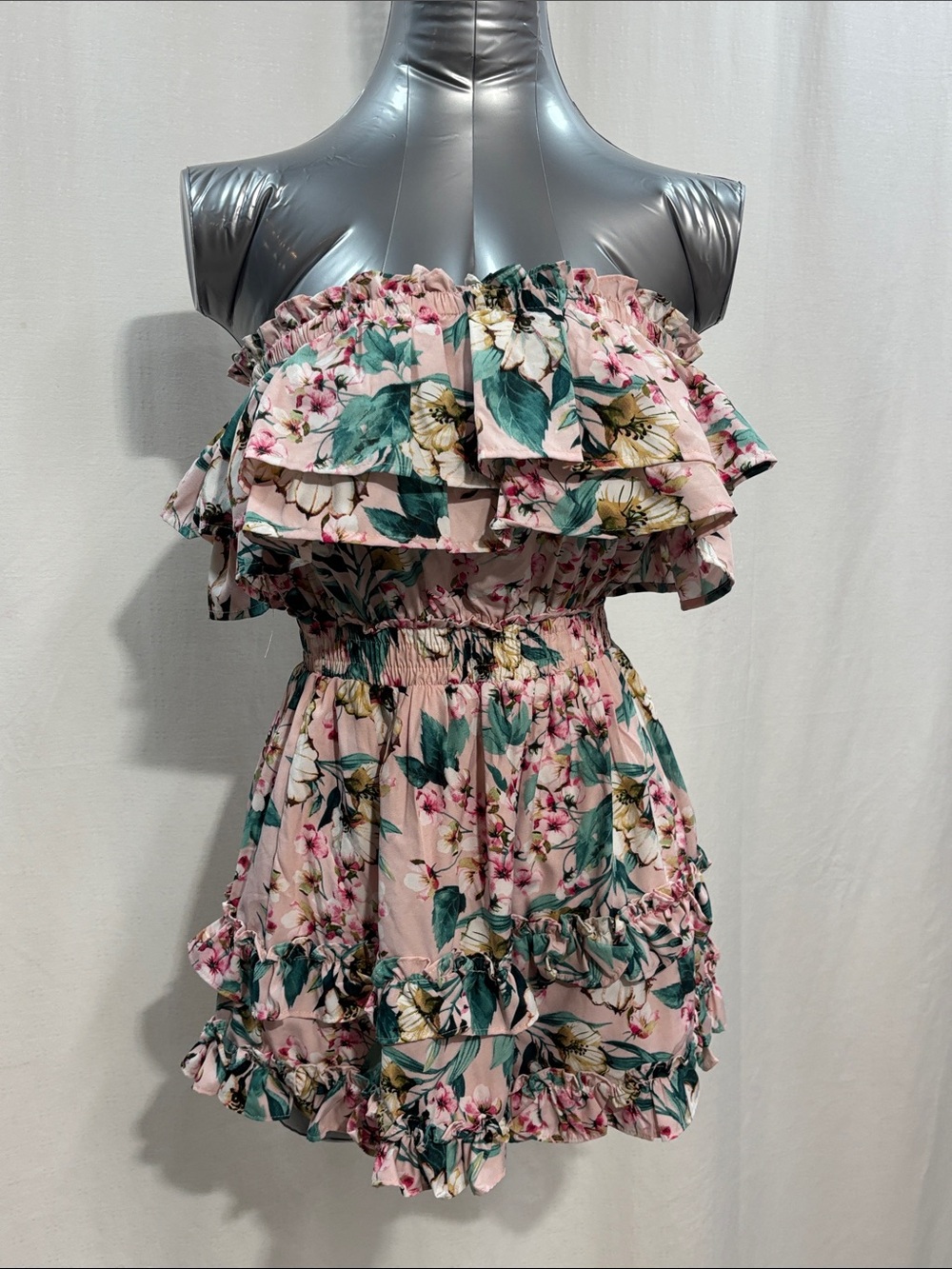 Miss Avenue Floral Ruffle Strapless Romper Pink 209 party travel fun trendy chic